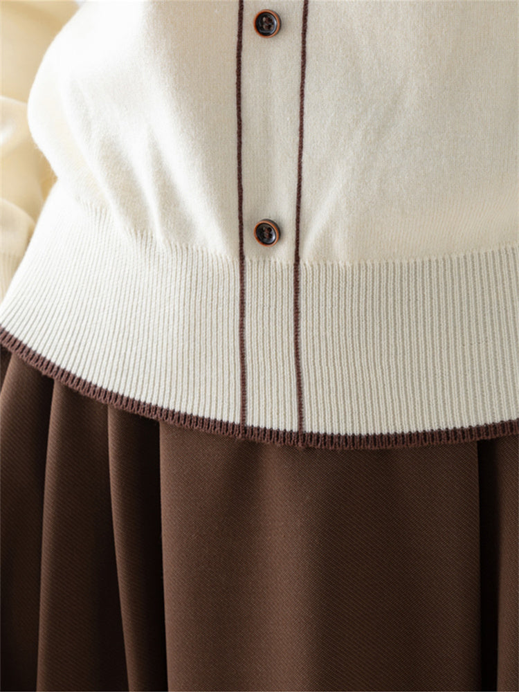 Suéter de punto con cuello babydoll color albaricoque