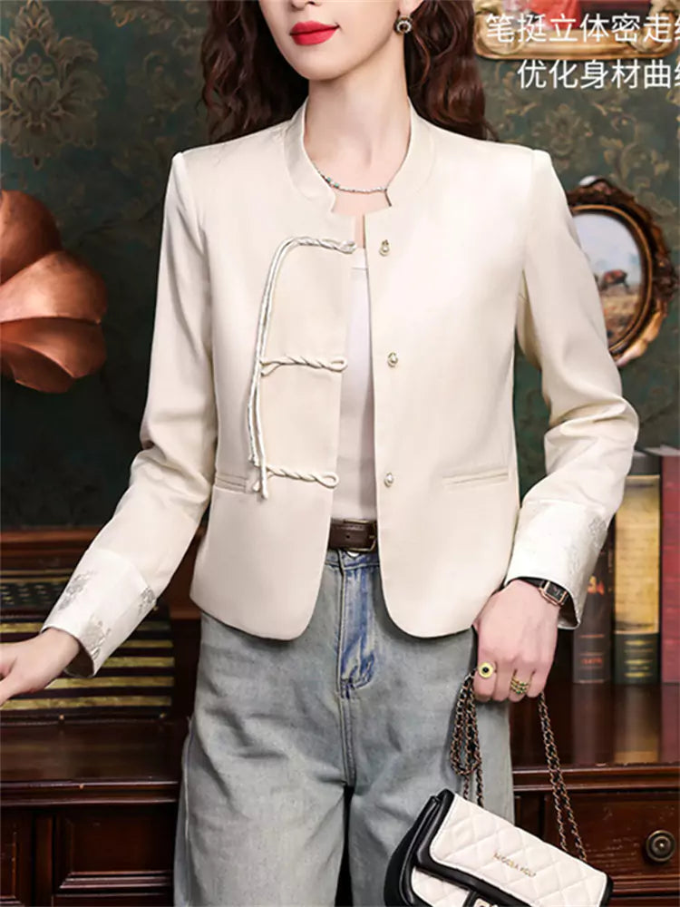 Pink Short Jacket with Chinese Knot Buttons and Modern Design