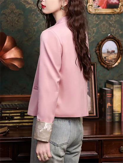 Pink Short Jacket with Chinese Knot Buttons and Modern Design