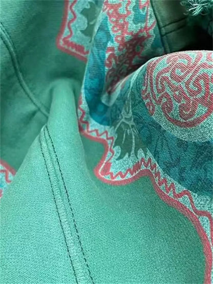 Artistic Printed Denim Midi Dress