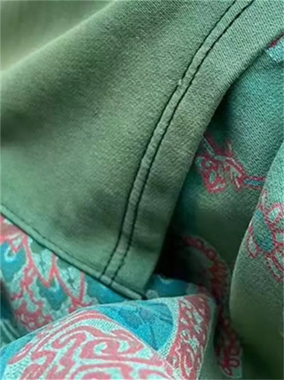 Artistic Printed Denim Midi Dress