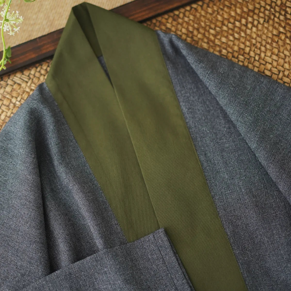 Asymmetrical Cross-Front Wrap Tunic with Contrast Collar