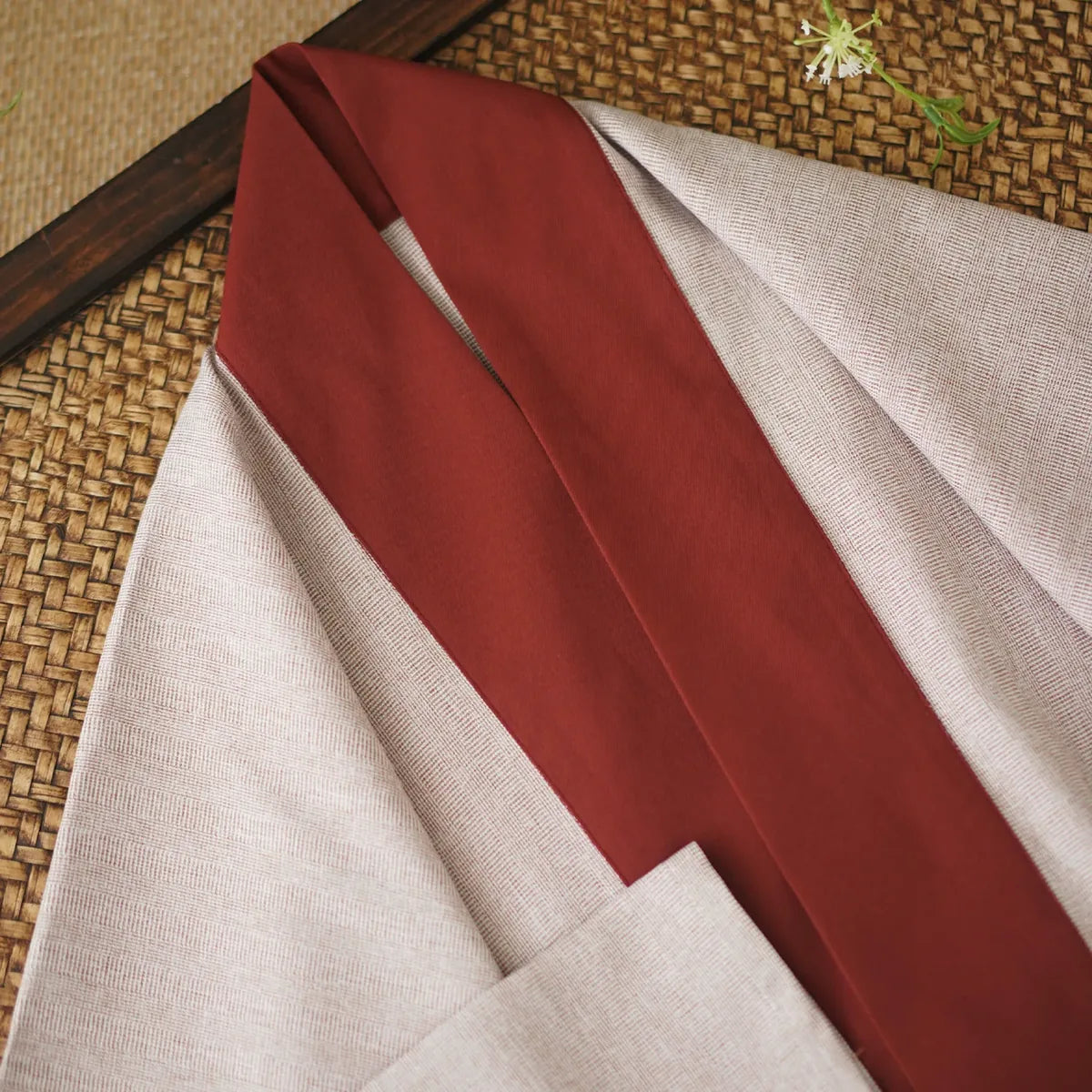 Asymmetrical Cross-Front Wrap Tunic with Contrast Collar