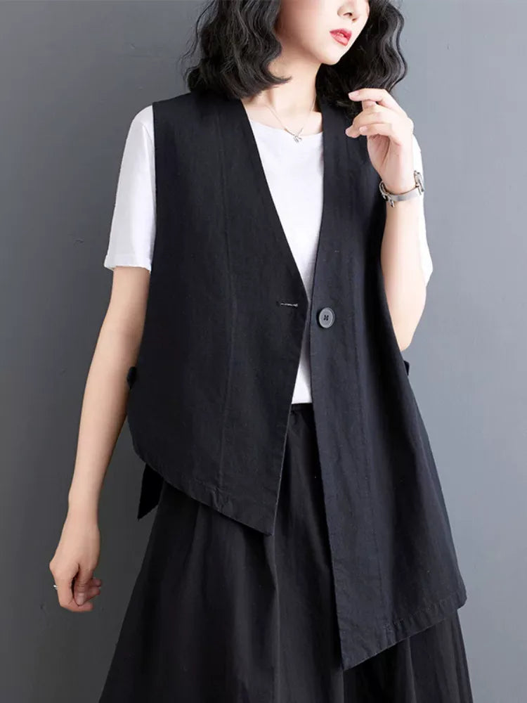 Asymmetrical Front Button Vest with High-Low Hem