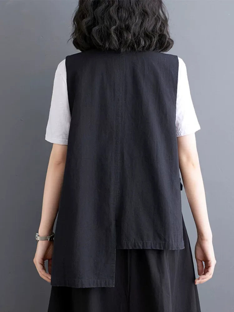 Asymmetrical Front Button Vest with High-Low Hem