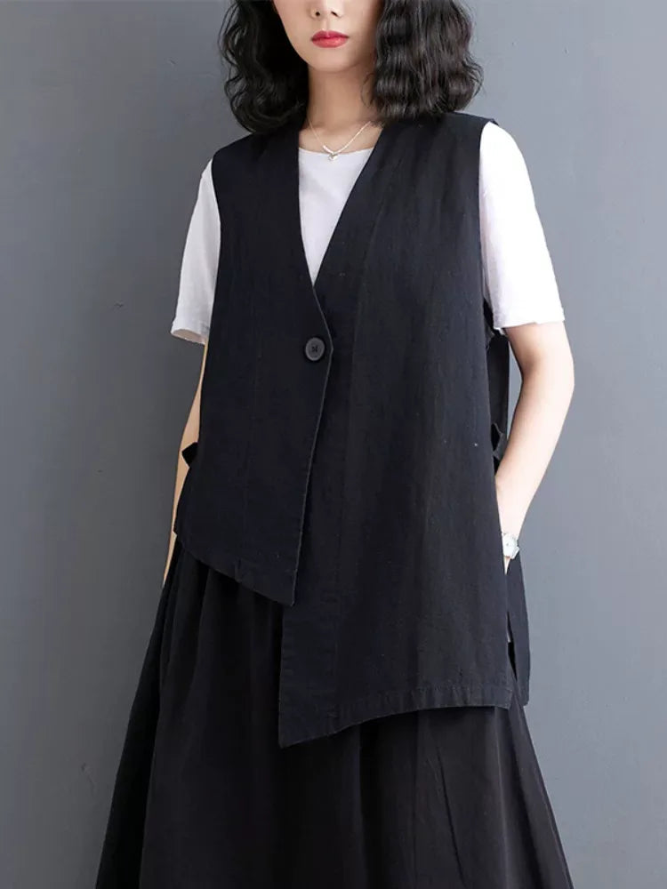 Asymmetrical Front Button Vest with High-Low Hem