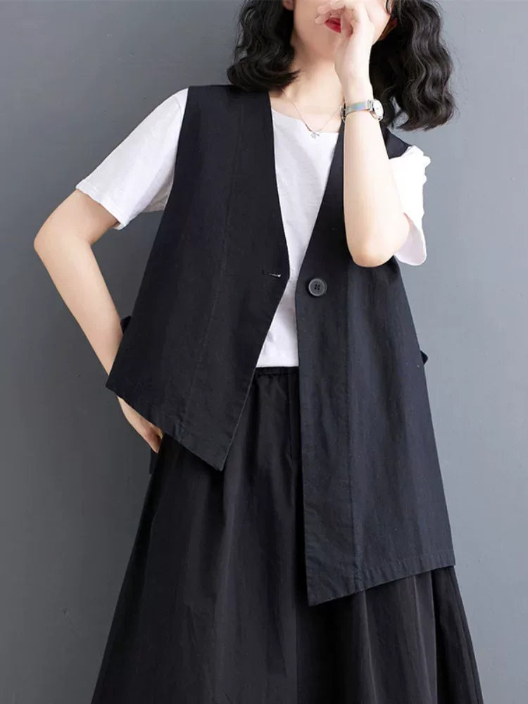 Asymmetrical Front Button Vest with High-Low Hem
