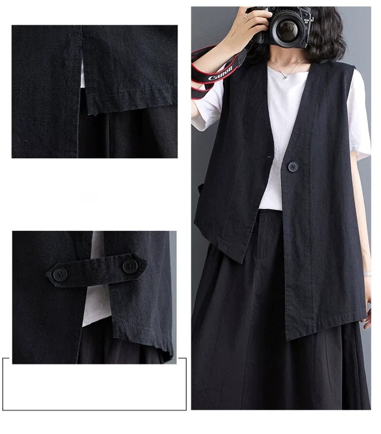 Asymmetrical Front Button Vest with High-Low Hem