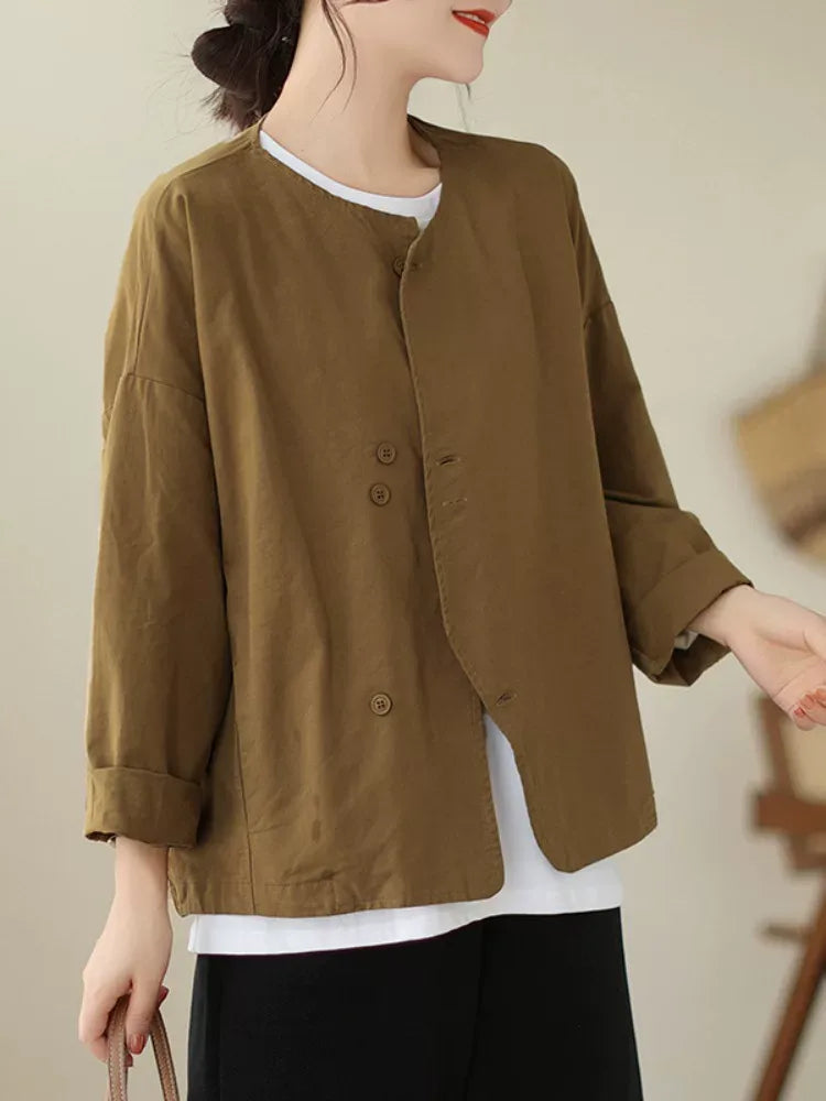 Asymmetrical Placket Relaxed Fit Jacket with Hood