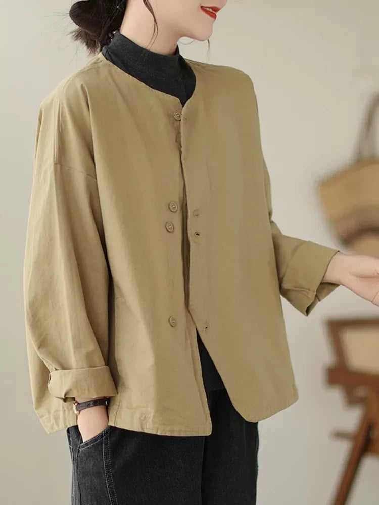 Asymmetrical Placket Relaxed Fit Jacket with Hood