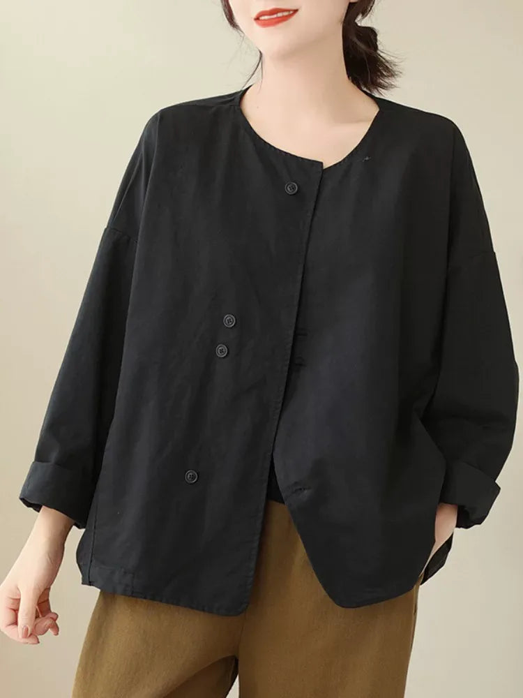 Asymmetrical Placket Relaxed Fit Jacket with Hood
