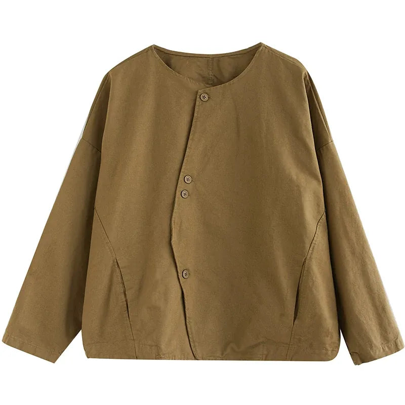 Asymmetrical Placket Relaxed Fit Jacket with Hood