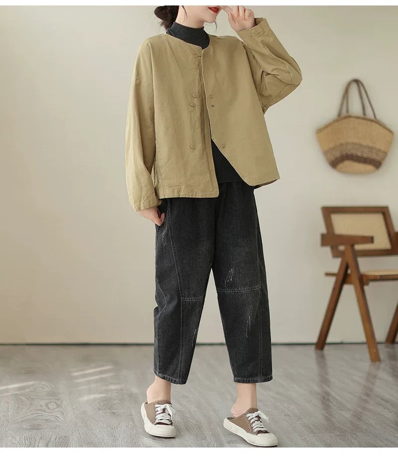 Asymmetrical Placket Relaxed Fit Jacket with Hood