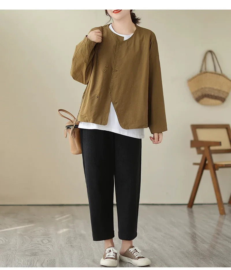 Asymmetrical Placket Relaxed Fit Jacket with Hood