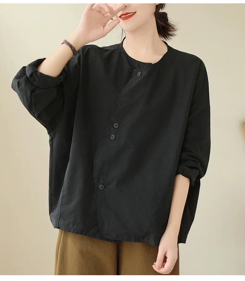 Asymmetrical Placket Relaxed Fit Jacket with Hood