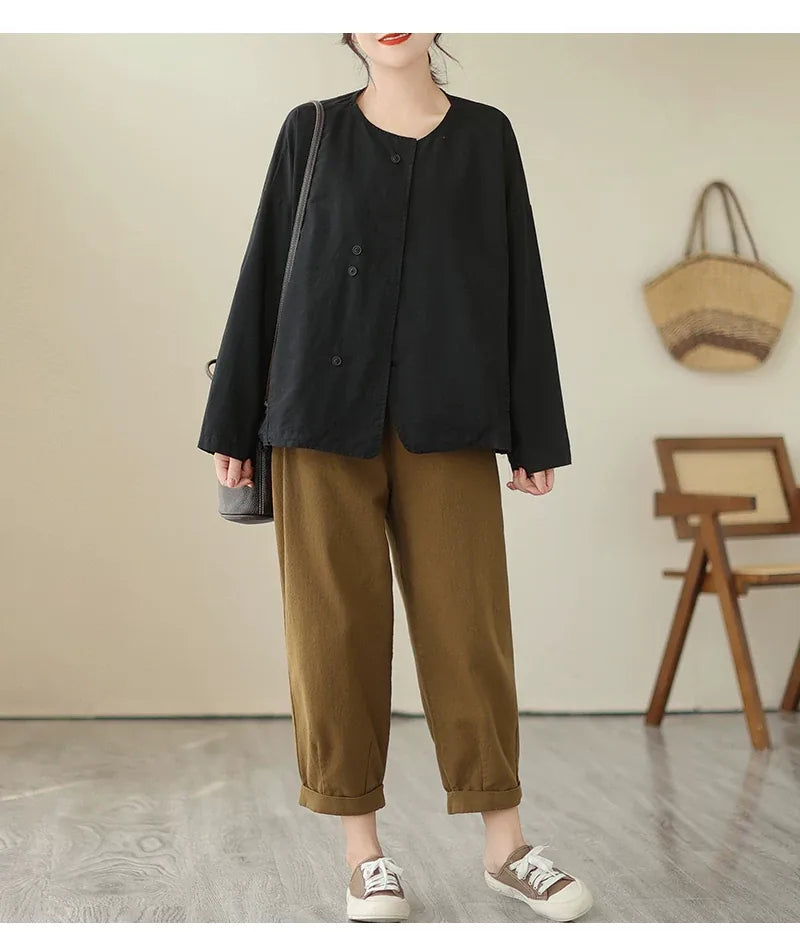 Asymmetrical Placket Relaxed Fit Jacket with Hood