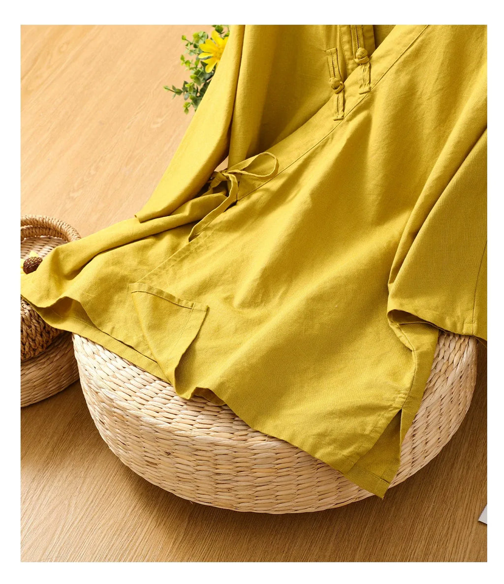 Asymmetrical Wrap Front Shirt with Tie Closure and Patch Pocket