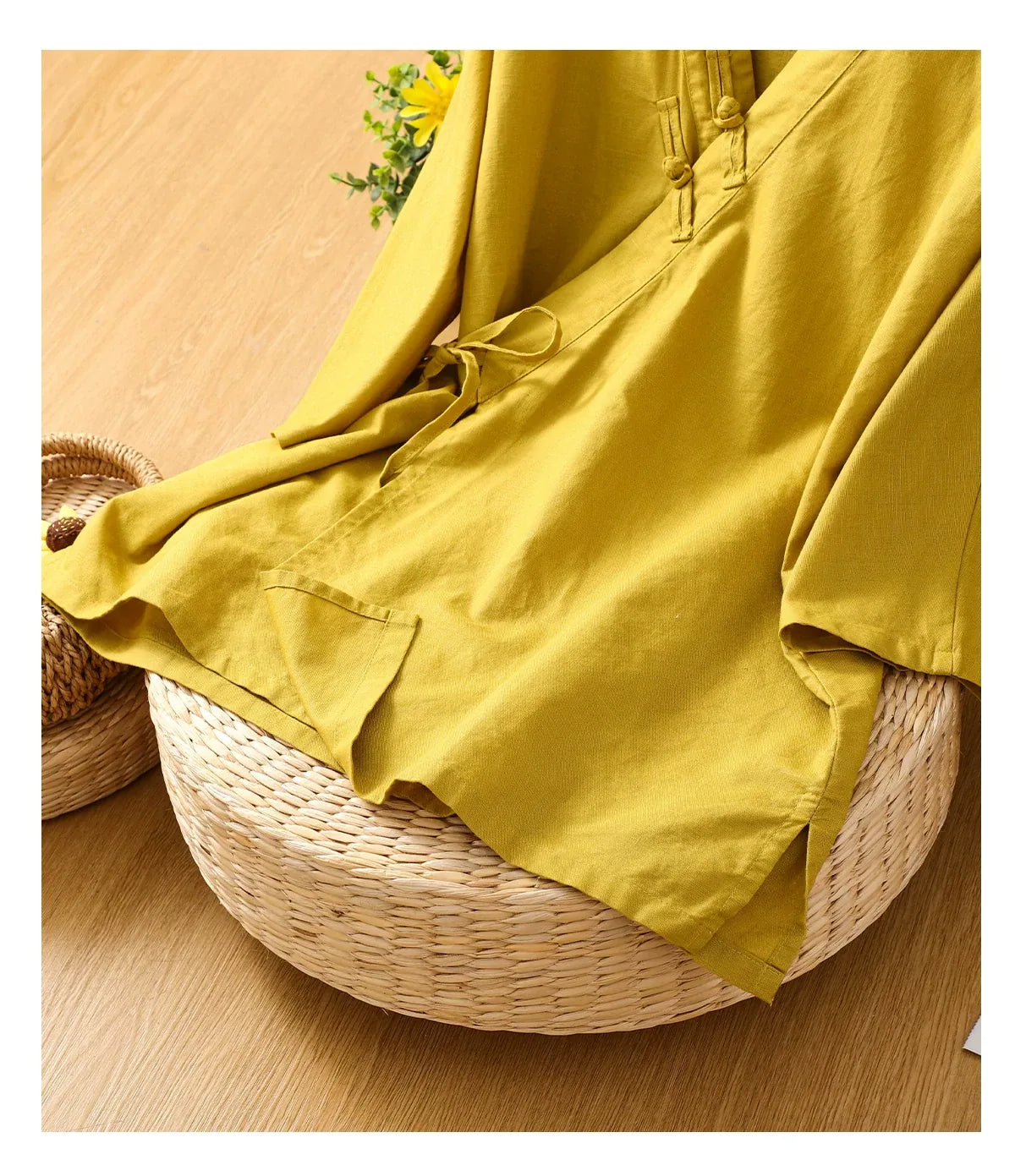 Asymmetrical Wrap Front Shirt with Tie Closure and Patch Pocket