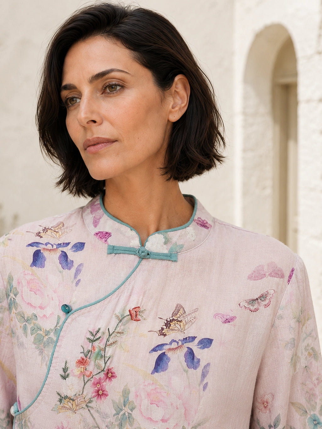 Relaxed Floral Tunic with Embroidered Panel & Tie Detail
