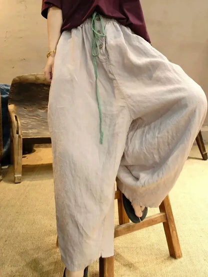 Retro Linen Wide-Leg Pants for Women