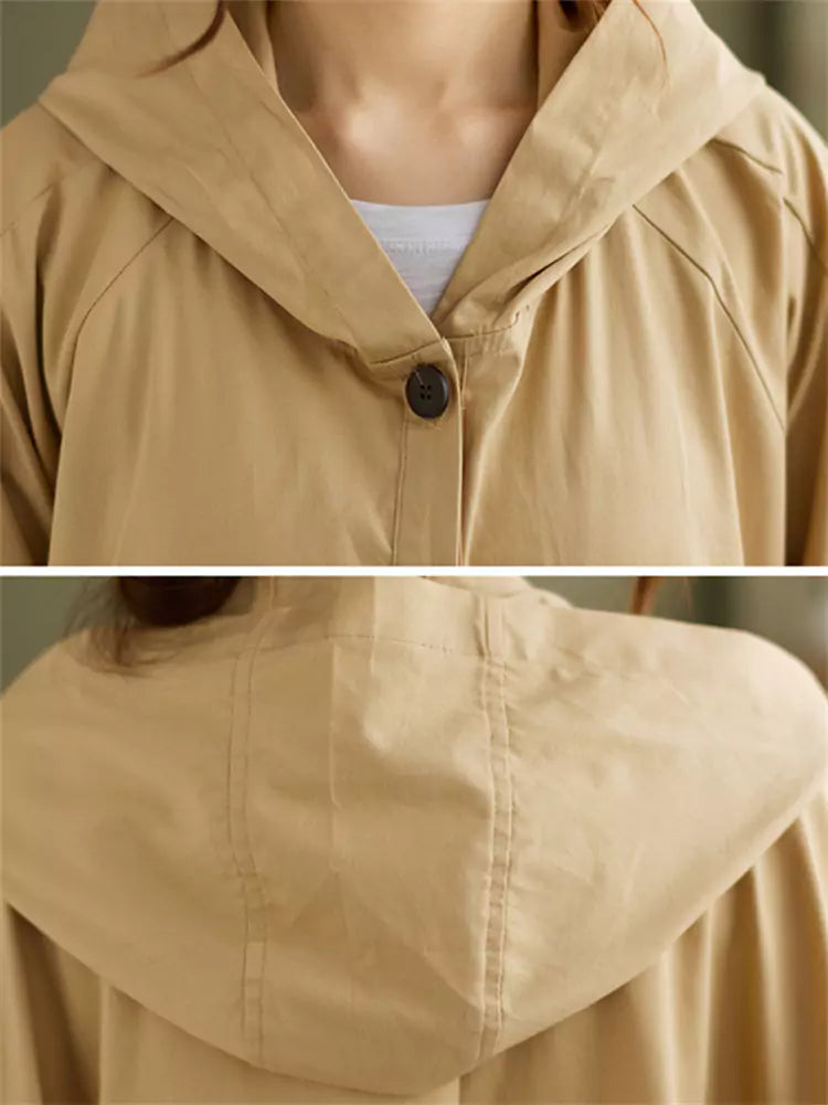 Chic Baggy Button Up Hooded Coat Big Pocket