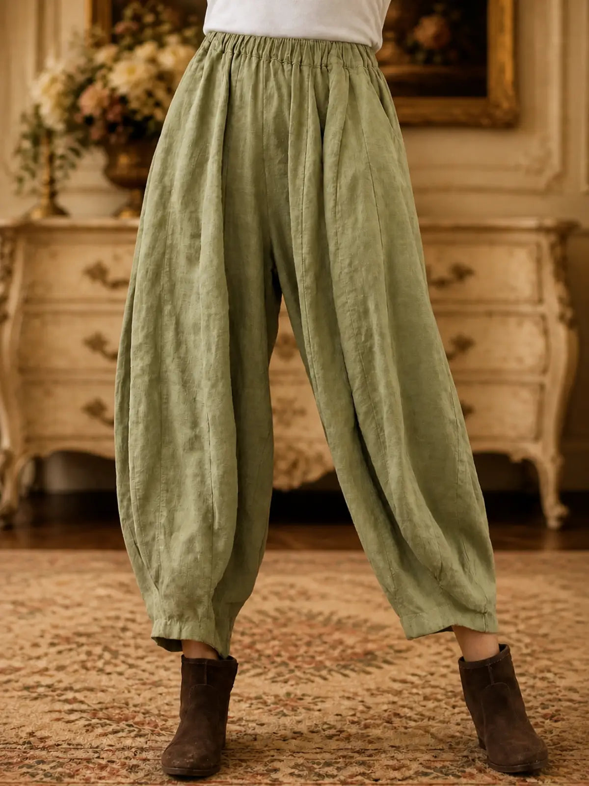 Balloon-Leg Pants in Linen-Look Textured Fabric - image 6 view
