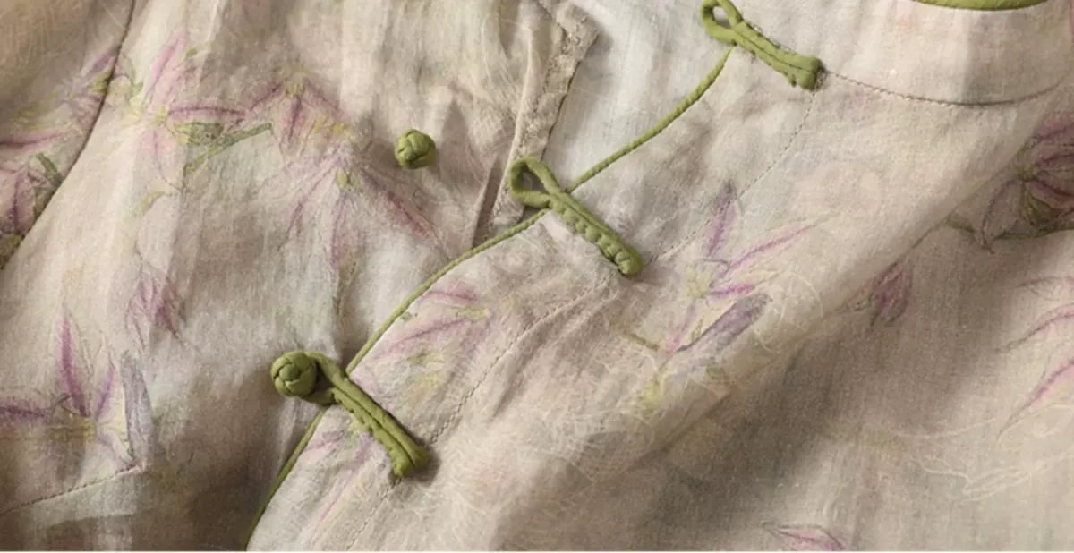 Bamboo Print Cotton Linen Three Quarter Sleeve Shirt - detail view
