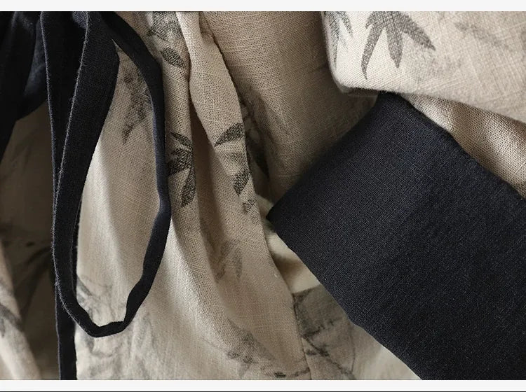 Bamboo Print Wrap Front Tie Belt Cotton Padded Jacket