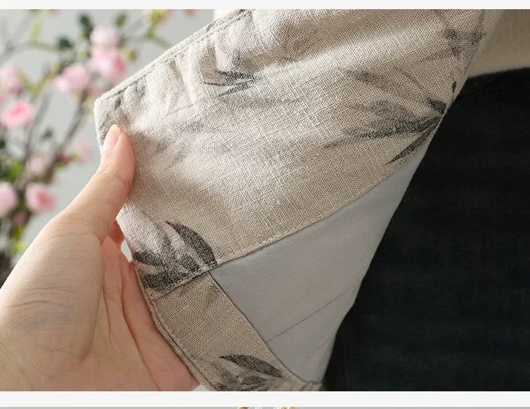 Bamboo Print Wrap Front Tie Belt Cotton Padded Jacket