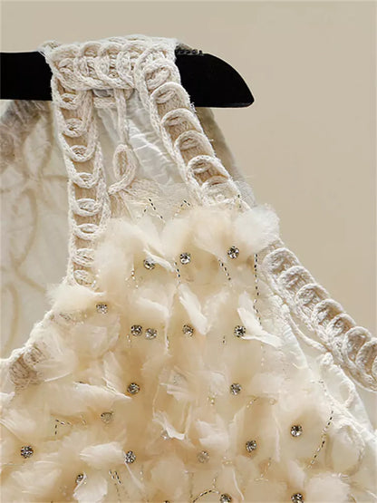 Beaded and Rhinestone Embellished Vest with Irregular Fringe