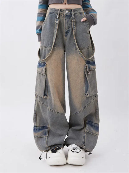 Big Pocket Drawstring Ribbon Cargo Jeans