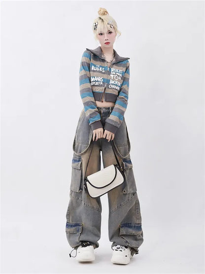 Big Pocket Drawstring Ribbon Cargo Jeans