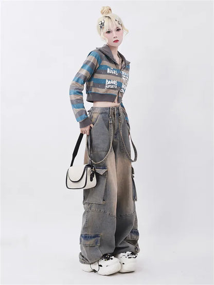 Big Pocket Drawstring Ribbon Cargo Jeans