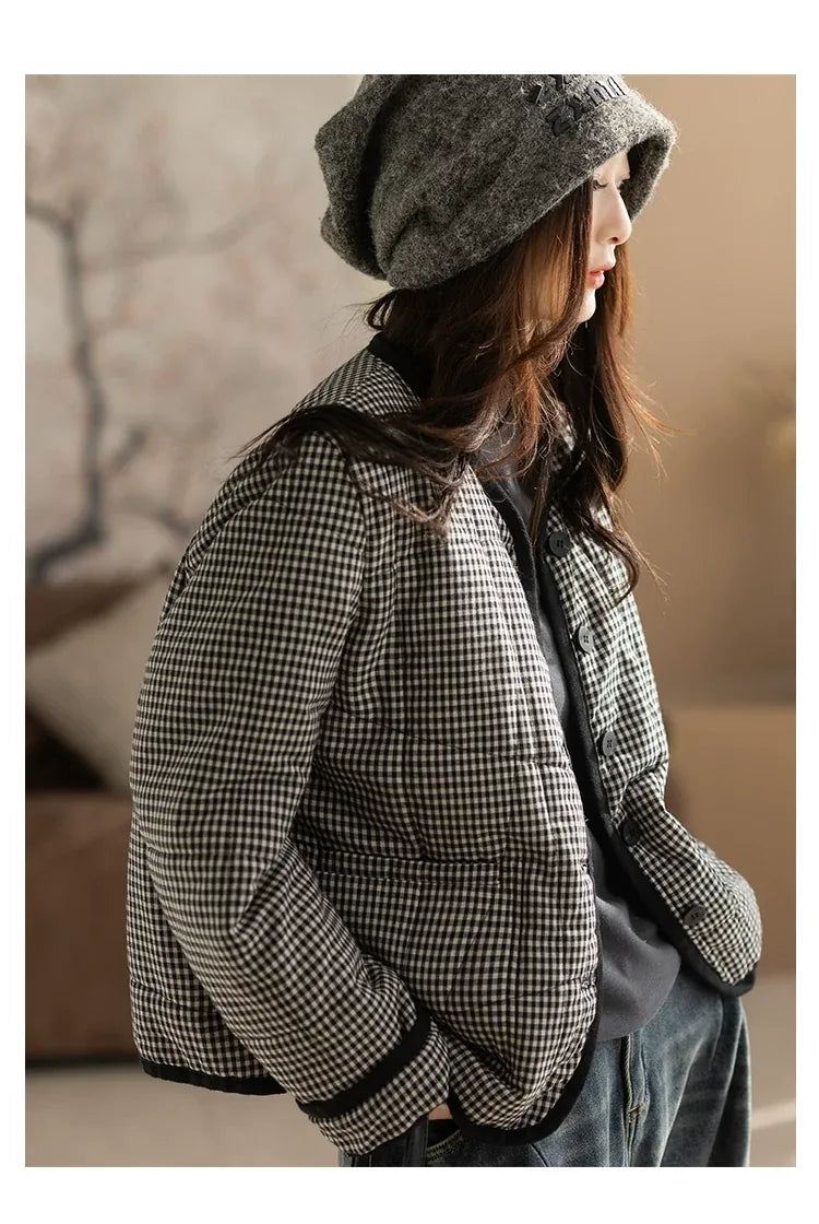 Black and White Check Quilted Padded Jacket