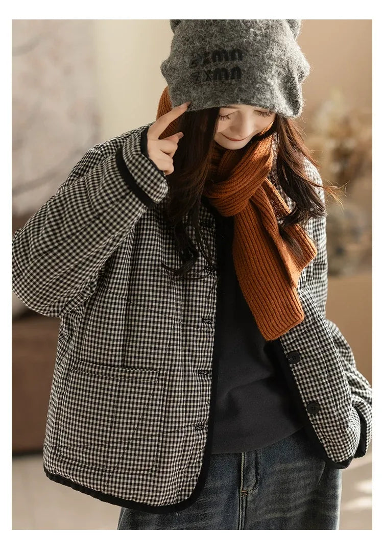Black and White Check Quilted Padded Jacket
