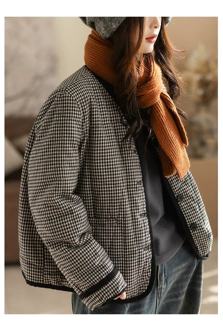 Black and White Check Quilted Padded Jacket