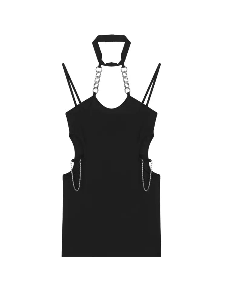 Black Cutout Chain Halter Sleeveless Bodycon Strap Mini Dress