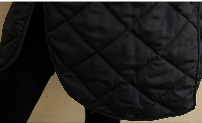 Black Diamond Quilted Hooded Snap Button Padded Coat