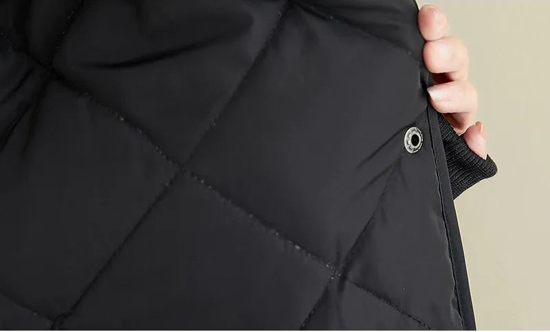 Black Diamond Quilted Hooded Snap Button Padded Coat