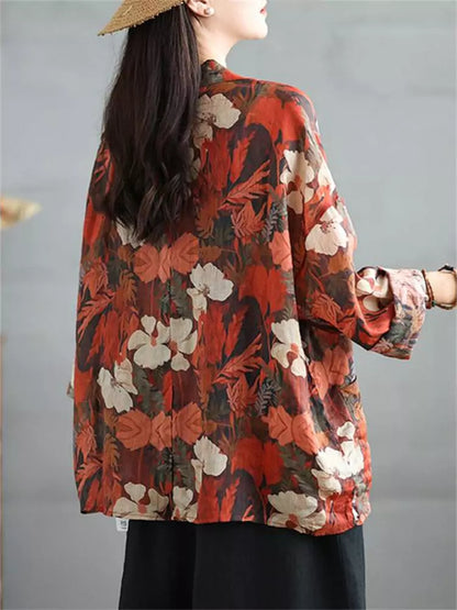 Damen-Blazer aus bedrucktem Ramie-Leinen im Bohème-Stil mit Sonnenschutz