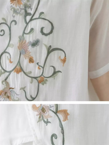 Boho Embroidered Stand Collar Top & Flowy Palazzo Pants Set