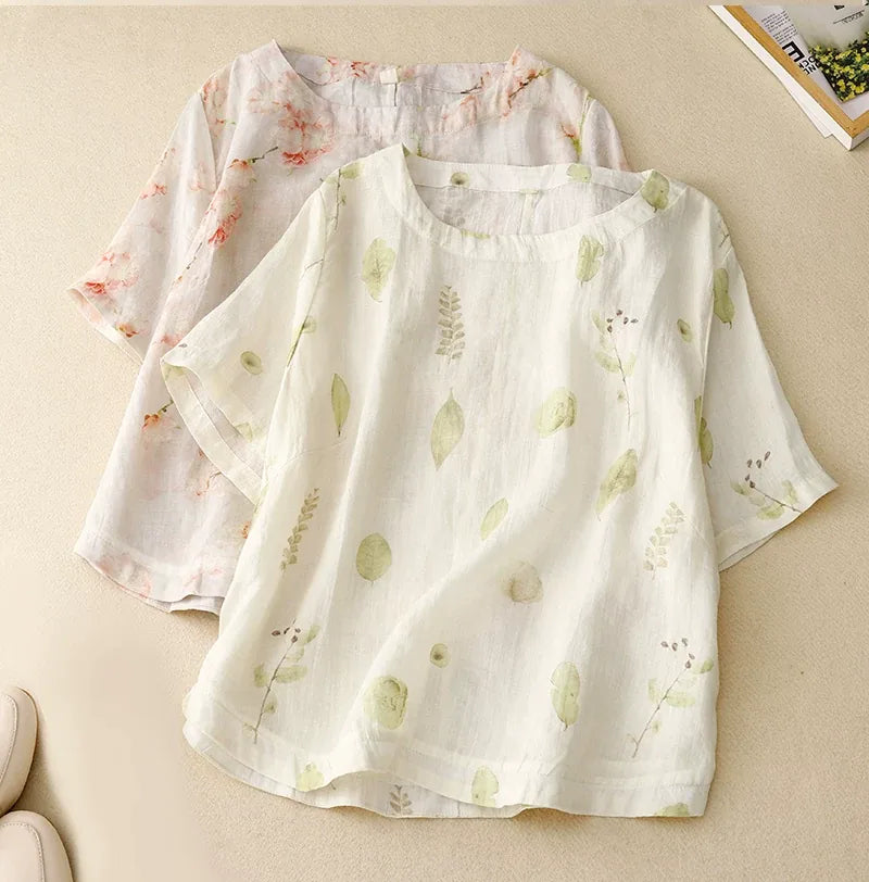 Botanical Print Cotton Linen Half Sleeve Shirt - product image 4 - unknown
