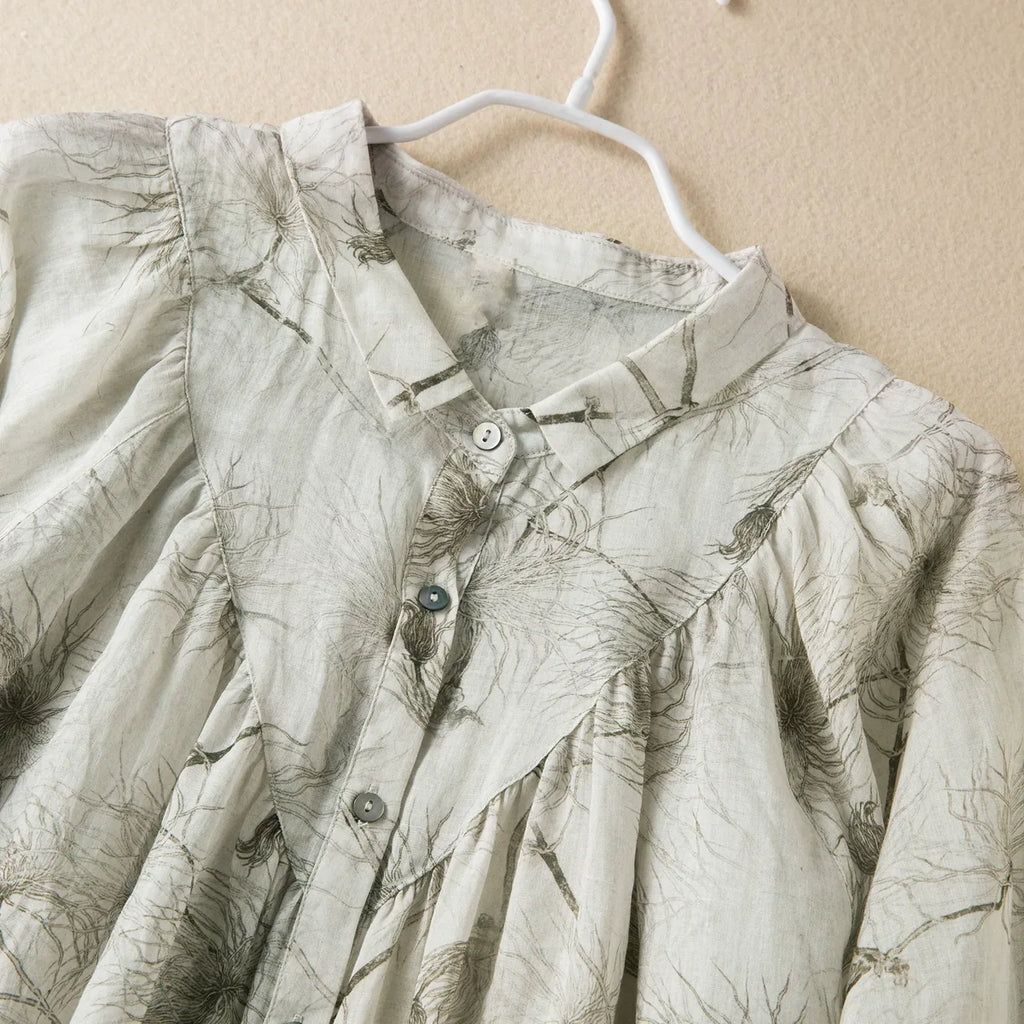 Botanical Print Yoke Detail High-Low Hem Shirt