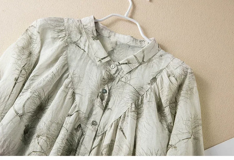 Botanical Print Yoke Detail High-Low Hem Shirt