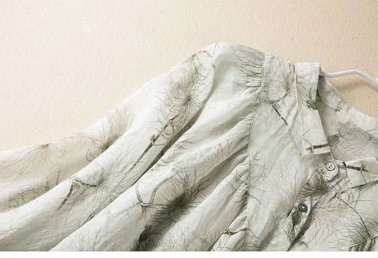 Botanical Print Yoke Detail High-Low Hem Shirt