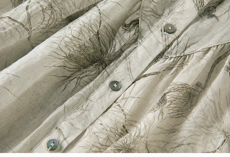 Botanical Print Yoke Detail High-Low Hem Shirt