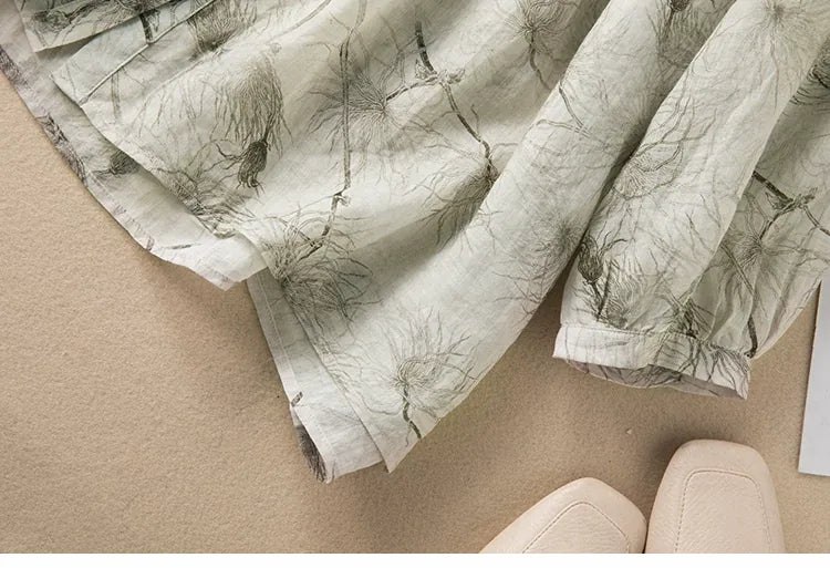 Botanical Print Yoke Detail High-Low Hem Shirt