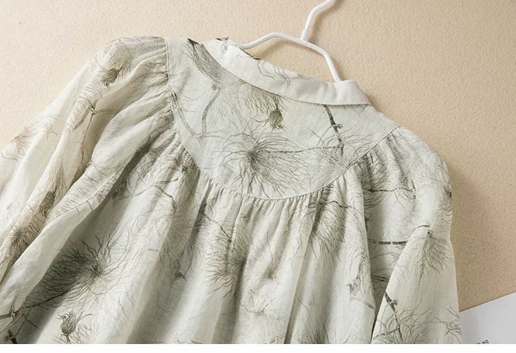Botanical Print Yoke Detail High-Low Hem Shirt