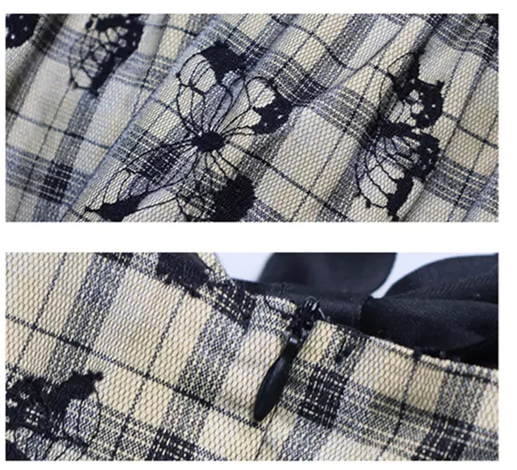 Hochtailliertes Retro-Karokleid mit Schmetterlingsstickerei und A-Linien-Schnitt