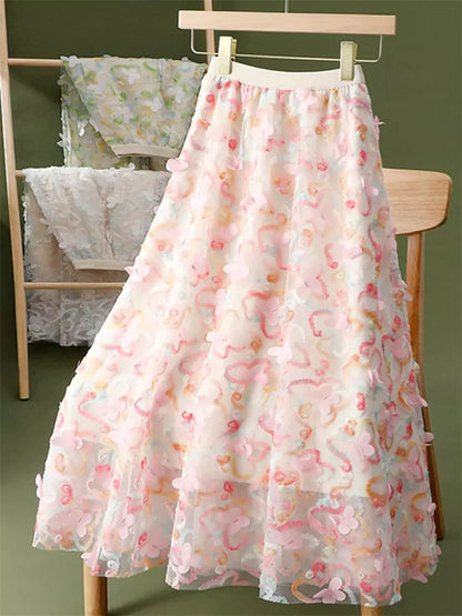 Fairycore Eleganter 3D-Schmetterlings-Netzrock mit hohem Bund